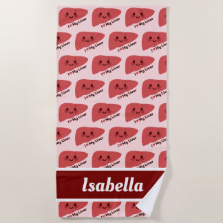 Serviette De Plage J'Aime Mon Foie - Mignonne Foie Souriant
