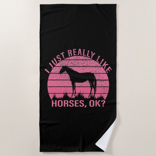 Serviette De Plage J'aime vraiment les chevaux en rose Rose (Devant)