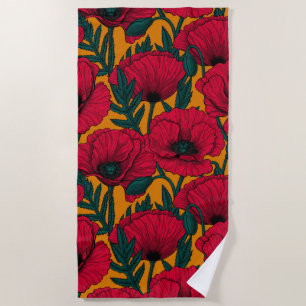 Serviette De Plage Jardin aux coquelicots rouges
