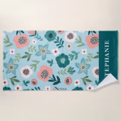 Serviette De Plage Jardin Botanique Rose Et Bleu Printemps Personnali (Devant)
