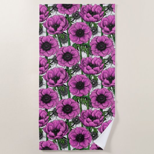 Serviette De Plage Jardin d'anémone rose (Devant)