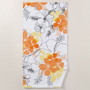 Serviette De Plage Jardin de minuit Hibiscus hawaïen Papaya florale