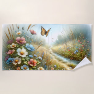 Serviette De Plage Jardin de papillons de la prairie fleurie