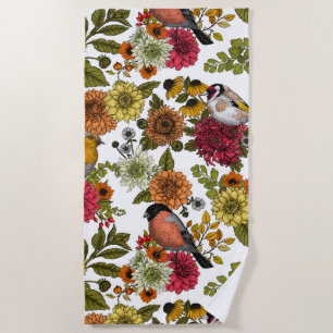 Serviette De Plage Jardin d'oiseaux et de fleurs 1