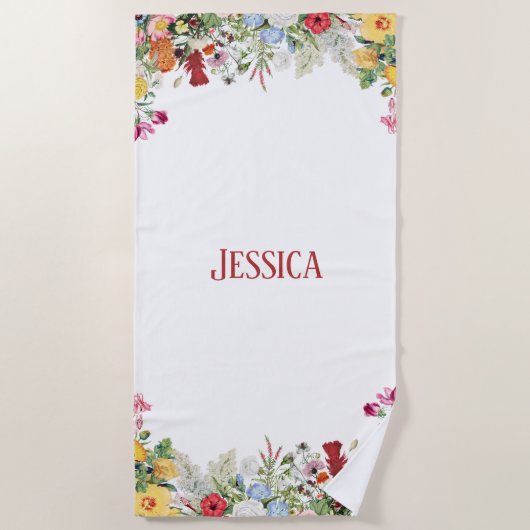 Serviette De Plage Jardin Floral Personnalisé Fleurs colorées (Devant)