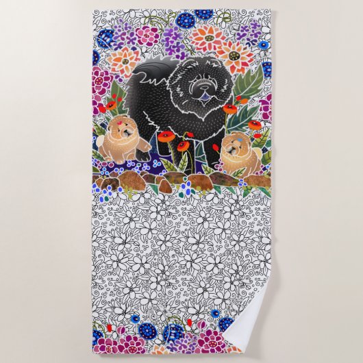 Serviette De Plage JARDIN PARTY chow plage serviette blanche arrière  (Devant)