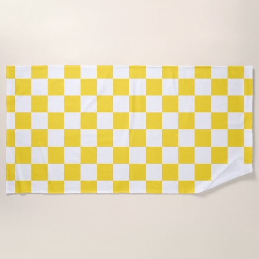 Serviette De Plage Jaune blanc À damiers Motif de tableau de bord (Devant)