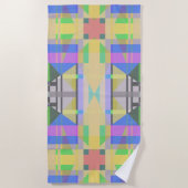 Serviette De Plage Jaune bleu violet géométrique (Devant)