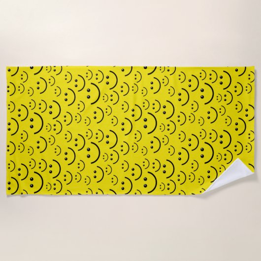 Serviette de plage jaune de visages heureux (Devant)