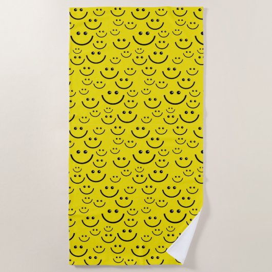 Serviette de plage jaune de visages heureux (Devant)