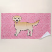 Serviette De Plage Jaune Golden Retriever Dessin Chien Sur Coeur Rose (Devant)