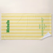 Serviette De Plage Jaune + Green Coastal Stripe Bachelorette Party (Devant)