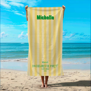 Serviette De Plage Jaune + Green Coastal Stripe Bachelorette Party