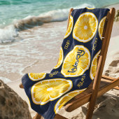 Serviette de plage jaune marine tranche de citron 