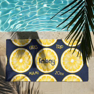 Serviette de plage jaune marine tranche de citron