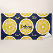 Serviette de plage jaune marine tranche de citron  (Devant)