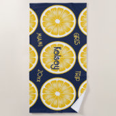 Serviette de plage jaune marine tranche de citron  (Devant)