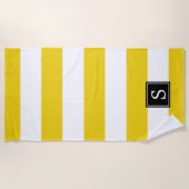 Serviette De Plage Jaune, Motif rayé, Lignes, Monogramme (Devant)
