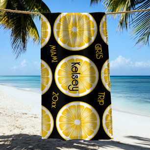 Serviette de plage jaune noir tranche de citron de