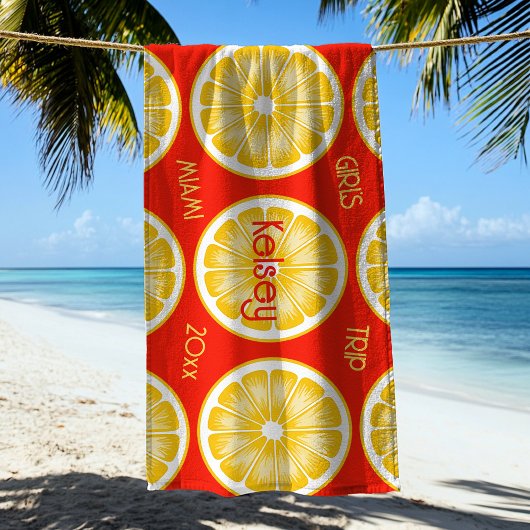 Serviette de plage jaune orange tranche de citron