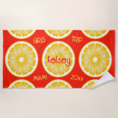 Serviette de plage jaune orange tranche de citron (Devant)