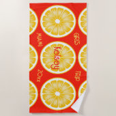Serviette de plage jaune orange tranche de citron (Devant)