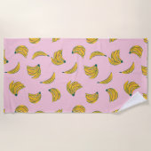 Serviette De Plage Jaune Pop Art Banana Motif sur Arrière - plan rose (Devant)