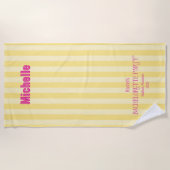 Serviette De Plage Jaune + rose Bachelorette à rayures côtières (Devant)