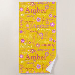 Serviette De Plage Jaune rose violet filles nom Fleur d'ambre