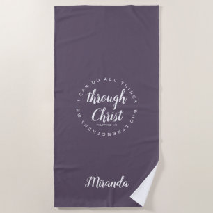 Serviette De Plage Je Peux Faire Tout Par Le Christ Purple Plum