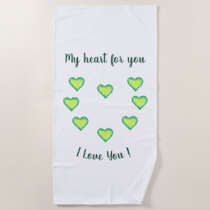 Serviette De Plage Je t'aime Cute Green et Blue Heart Anniversaire