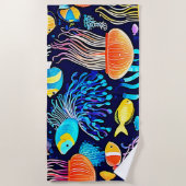 Serviette De Plage Jellyfish & Fish : Plaisir marin profond (Devant)