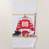 Serviette De Plage Jersey d'anniversaire de hockey sur glace rouge et (Devant)