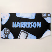 Serviette De Plage Jeu bleu aquarelle personnalisé (Devant)