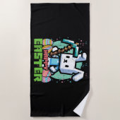Serviette De Plage Jeu de pixels de lapin de Pâques heureux  (Devant)