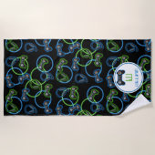 Serviette De Plage Jeu vidéo Neon Blue & Green Motif Monogramme (Devant)