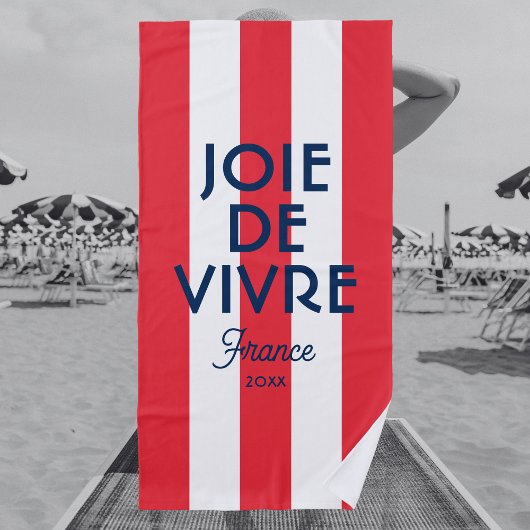 Serviette De Plage Joie De Vivre France Red Cabana Stripe Français