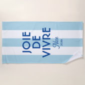 Serviette De Plage Joie De Vivre Nice Blue Cabana Stripe Français (Devant)