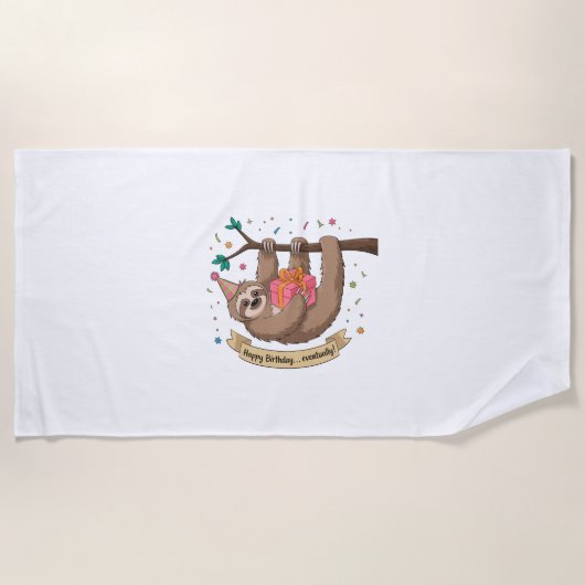 Serviette De Plage Joli Anniversaire à la Sloth (Devant)