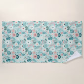 Serviette De Plage Joli bleu et rose pastel Fleurs d'Art folklorique (Devant)