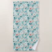 Serviette De Plage Joli bleu et rose pastel Fleurs d'Art folklorique (Devant)