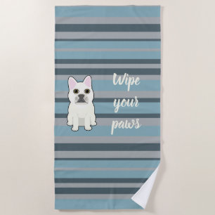Serviette De Plage Joli Bouledogue Français rayé bleu