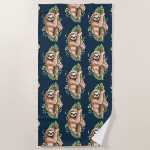 Serviette De Plage Joli brun parfum et Feuille Tropical Aquarelle