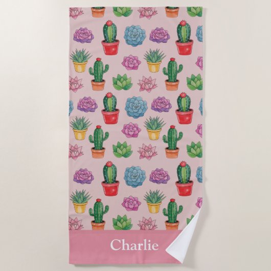 Serviette De Plage Joli Cactus Rose (Devant)