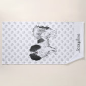 Serviette De Plage Joli Chien Phalène Noir Et Blanc Avec Nom Personna (Devant)