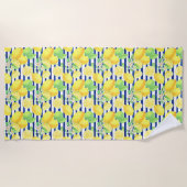 Serviette De Plage Joli citrons aquarelle sur bandes bleues (Devant)