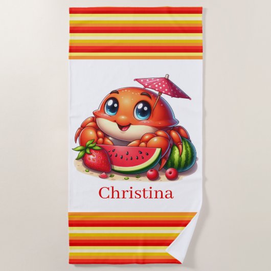 Serviette De Plage Joli crabe de plage ajouter du texte (Devant)