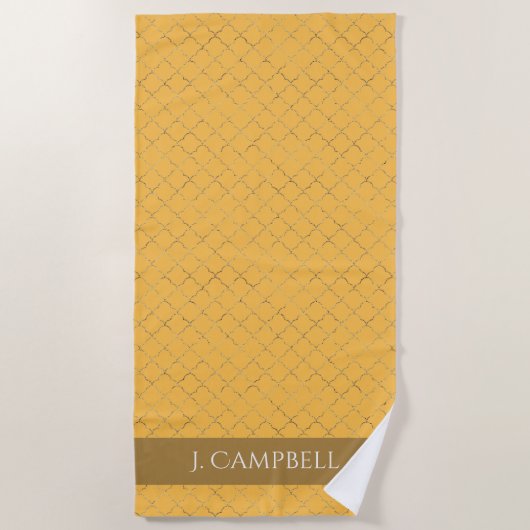 Serviette De Plage Joli Daffodil Gold Quatrefoil Personnalisé (Devant)