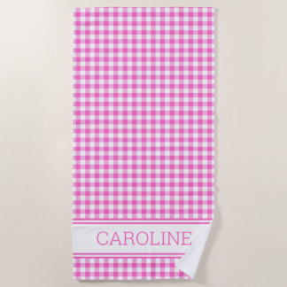 Serviette De Plage Joli damier à carreaux rose et blanc