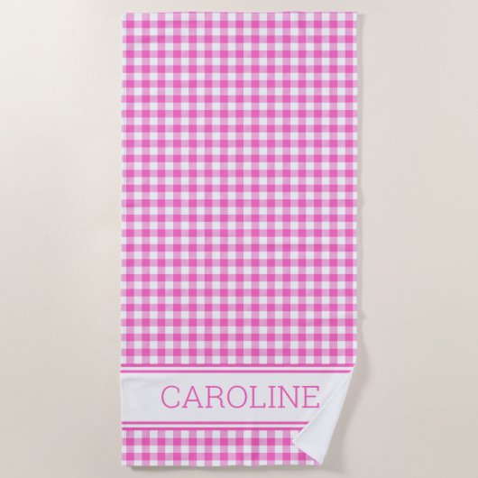 Serviette De Plage Joli damier à carreaux rose et blanc (Devant)